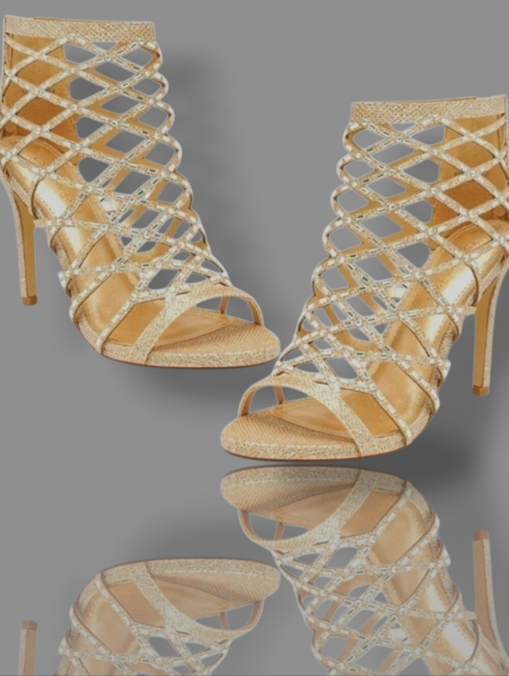 🆕Luxe Golden Rhinestone Caged Ankle Shoe-Bootie